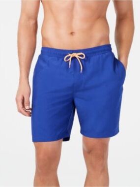 Club Room Men's Cobalt Blue Swim Trunks with Tan Drawstring
